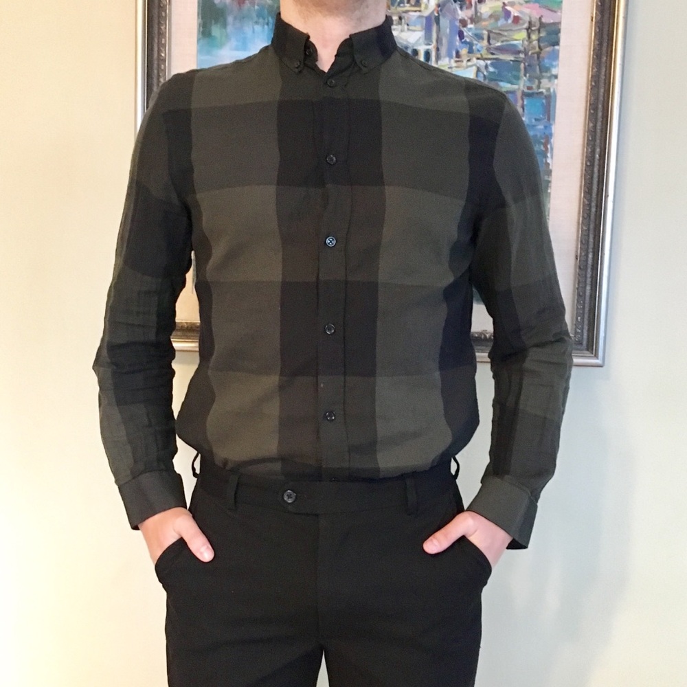 Green & Black plaid button down
